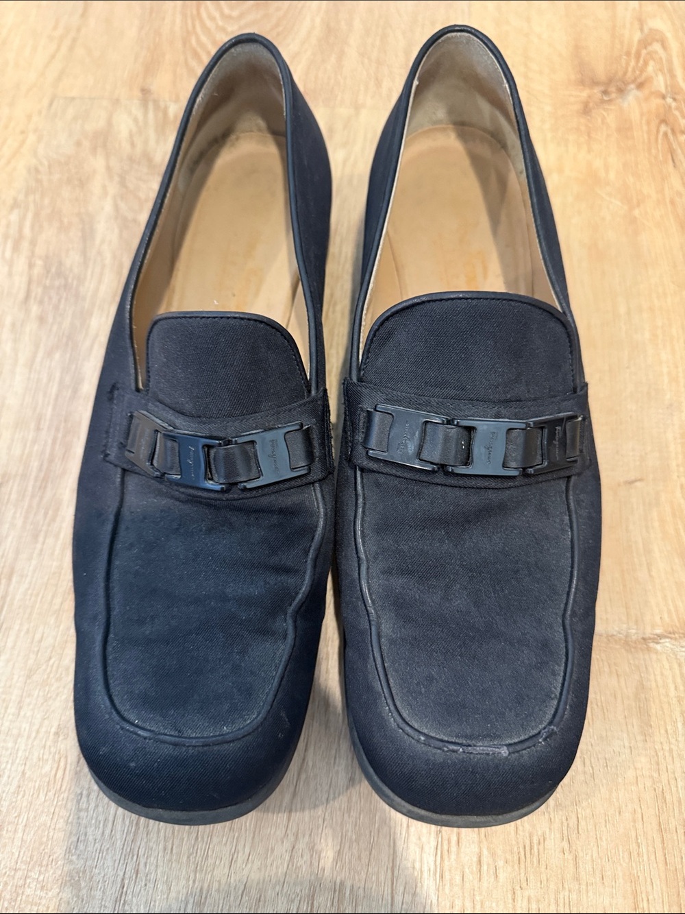 Salvatore Ferragamo Black Suede Slip-On Loafers with Signature Bit